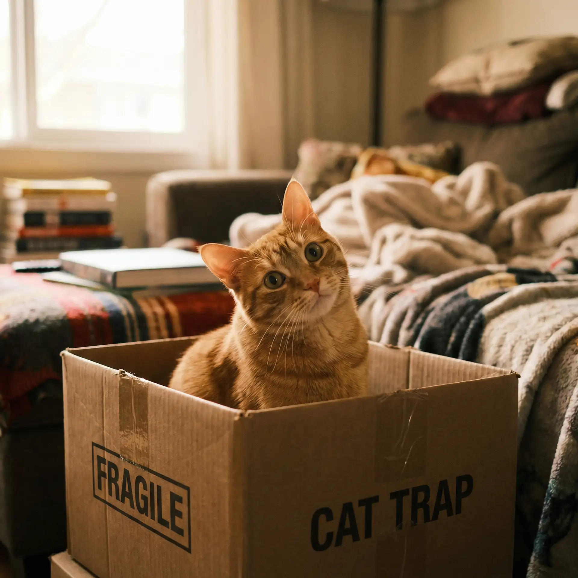 橘猫躲在纸箱里 - 导航秘密入口研究所